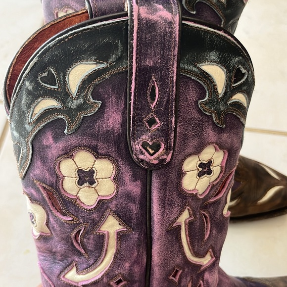 DAN POST vintage purple arrows distressed leather cowgirl boots size 7 - Picture 10 of 11
